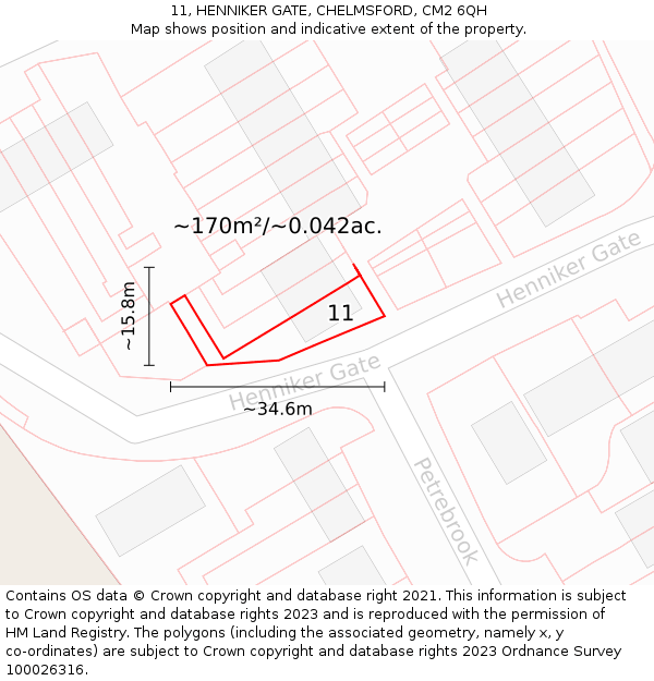 11, HENNIKER GATE, CHELMSFORD, CM2 6QH: Plot and title map