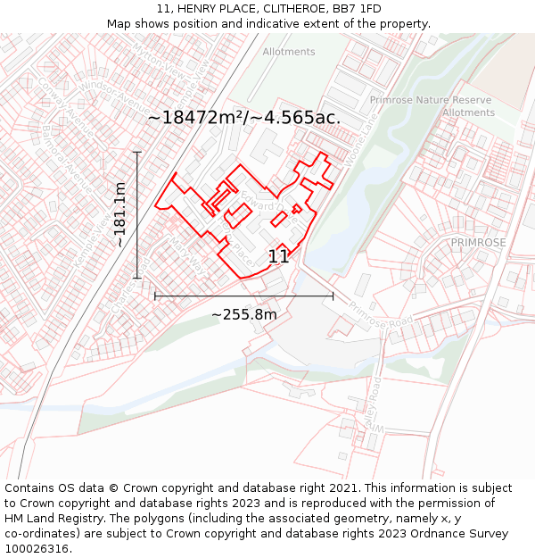 11, HENRY PLACE, CLITHEROE, BB7 1FD: Plot and title map