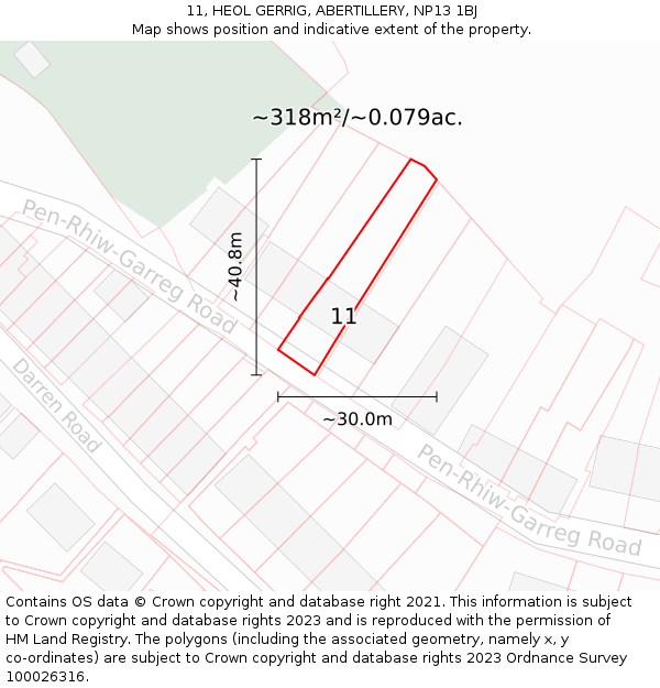 11, HEOL GERRIG, ABERTILLERY, NP13 1BJ: Plot and title map