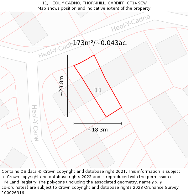 11, HEOL Y CADNO, THORNHILL, CARDIFF, CF14 9EW: Plot and title map