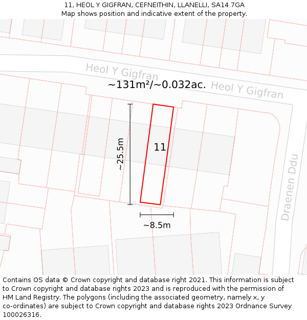 11, HEOL Y GIGFRAN, CEFNEITHIN, LLANELLI, SA14 7GA: Plot and title map