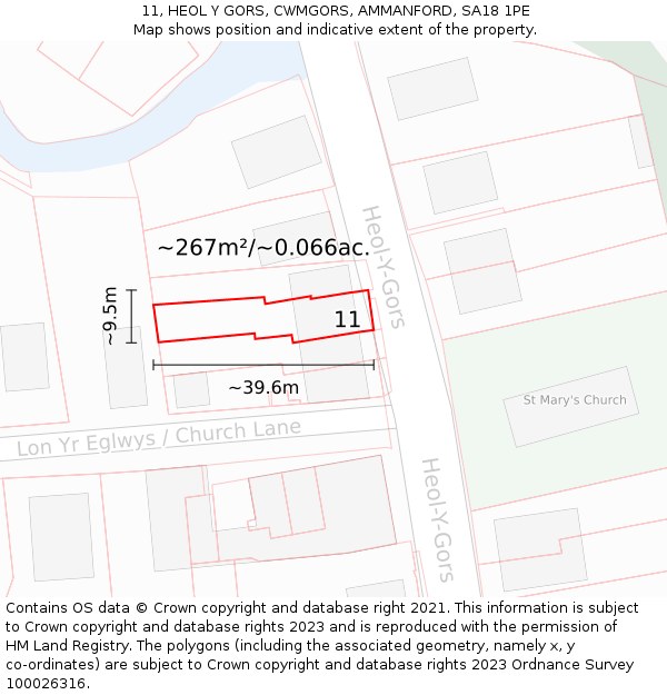 11, HEOL Y GORS, CWMGORS, AMMANFORD, SA18 1PE: Plot and title map