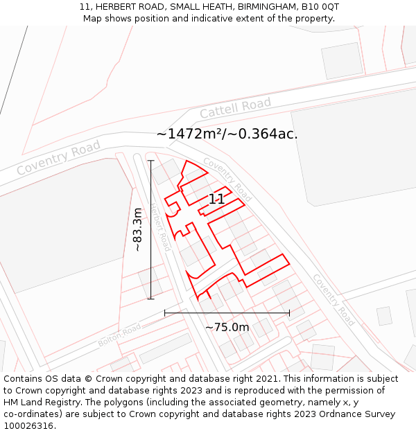 11, HERBERT ROAD, SMALL HEATH, BIRMINGHAM, B10 0QT: Plot and title map