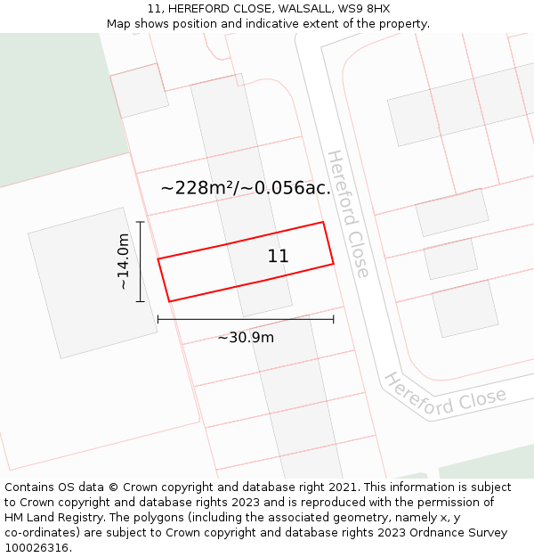 11, HEREFORD CLOSE, WALSALL, WS9 8HX: Plot and title map