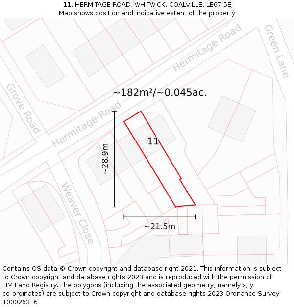 11, HERMITAGE ROAD, WHITWICK, COALVILLE, LE67 5EJ: Plot and title map