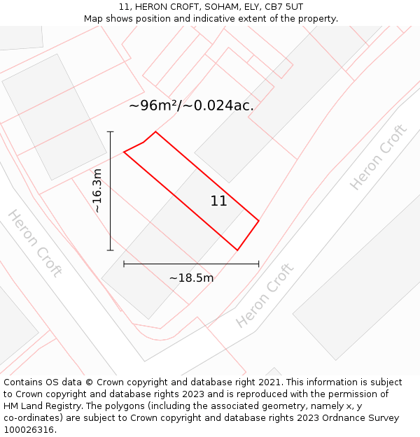 11, HERON CROFT, SOHAM, ELY, CB7 5UT: Plot and title map