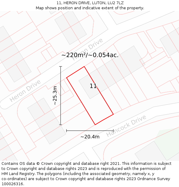 11, HERON DRIVE, LUTON, LU2 7LZ: Plot and title map