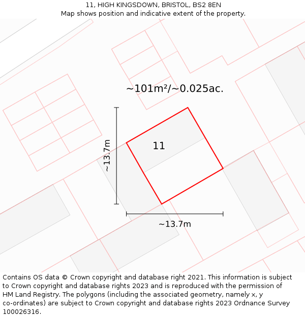 11, HIGH KINGSDOWN, BRISTOL, BS2 8EN: Plot and title map