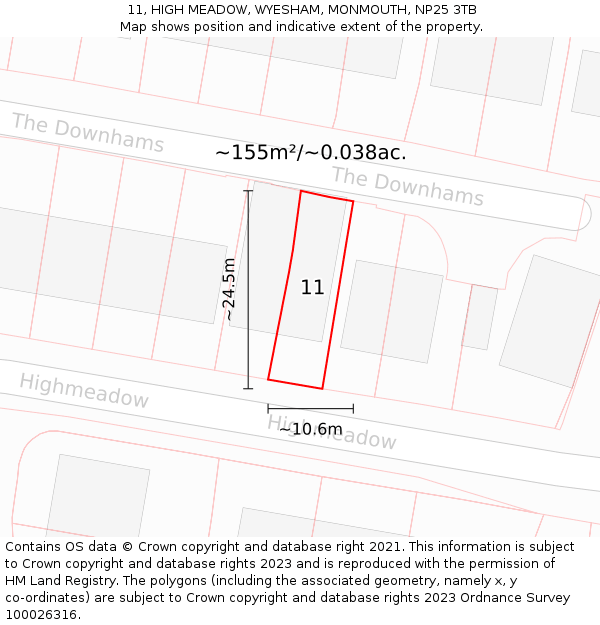 11, HIGH MEADOW, WYESHAM, MONMOUTH, NP25 3TB: Plot and title map