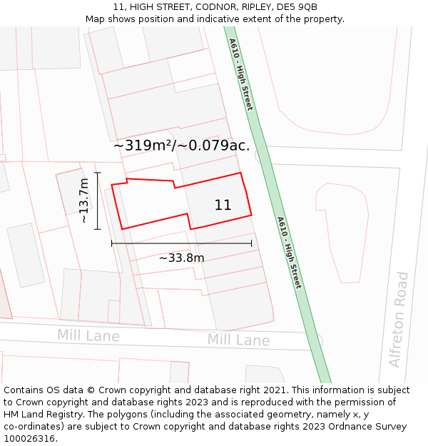 11, HIGH STREET, CODNOR, RIPLEY, DE5 9QB: Plot and title map
