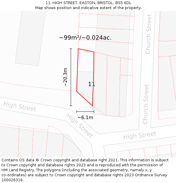 11, HIGH STREET, EASTON, BRISTOL, BS5 6DL: Plot and title map