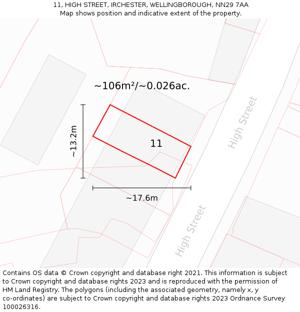 11, HIGH STREET, IRCHESTER, WELLINGBOROUGH, NN29 7AA: Plot and title map