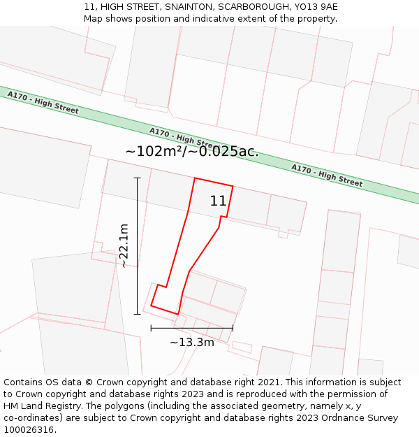 11, HIGH STREET, SNAINTON, SCARBOROUGH, YO13 9AE: Plot and title map