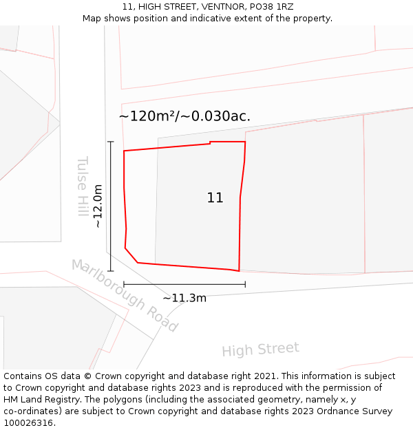 11, HIGH STREET, VENTNOR, PO38 1RZ: Plot and title map