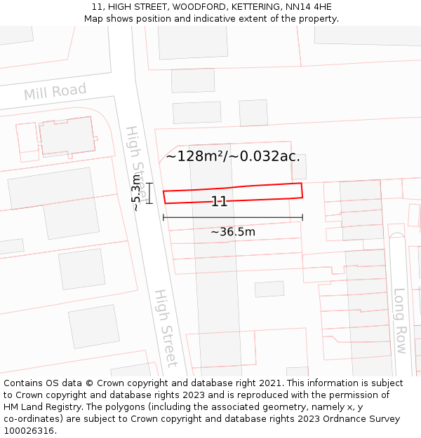 11, HIGH STREET, WOODFORD, KETTERING, NN14 4HE: Plot and title map