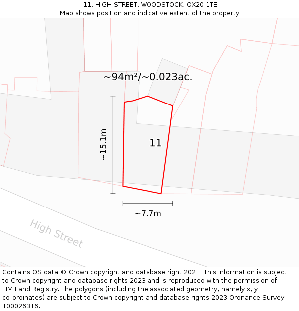 11, HIGH STREET, WOODSTOCK, OX20 1TE: Plot and title map