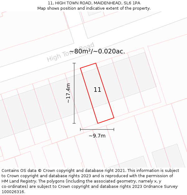 11, HIGH TOWN ROAD, MAIDENHEAD, SL6 1PA: Plot and title map