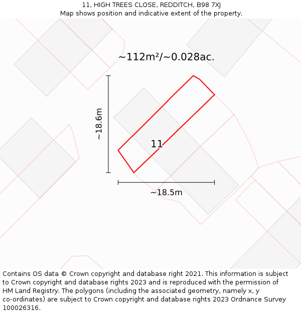 11, HIGH TREES CLOSE, REDDITCH, B98 7XJ: Plot and title map