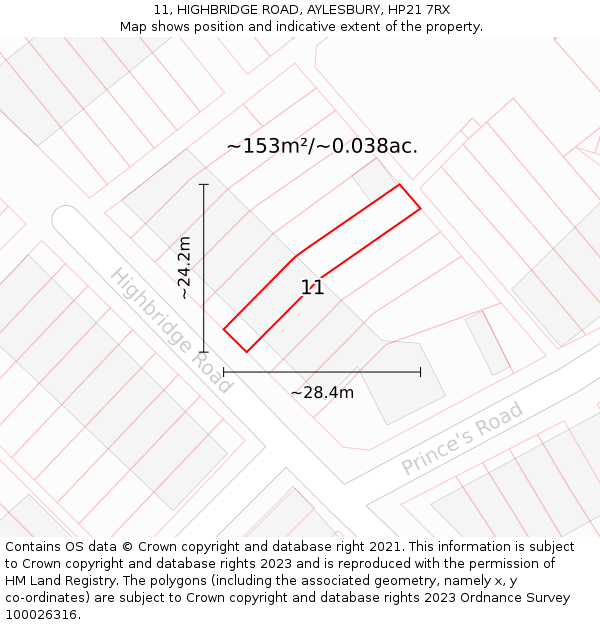 11, HIGHBRIDGE ROAD, AYLESBURY, HP21 7RX: Plot and title map