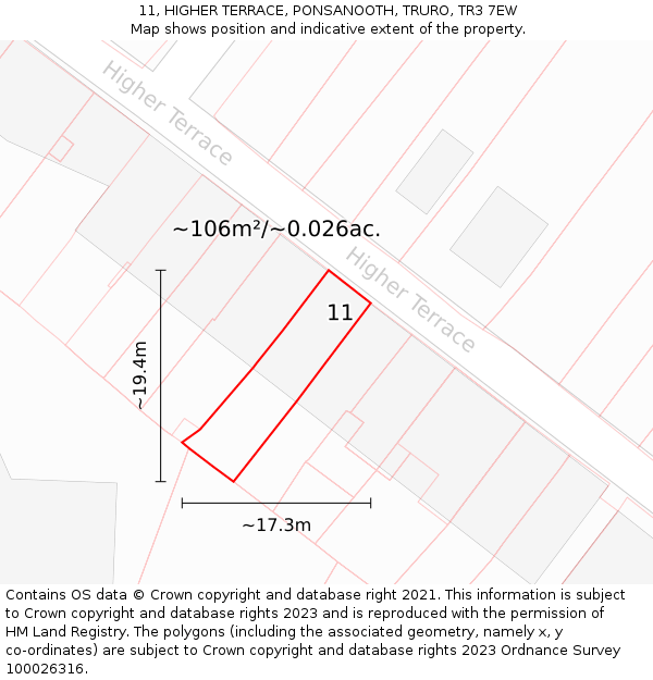 11, HIGHER TERRACE, PONSANOOTH, TRURO, TR3 7EW: Plot and title map