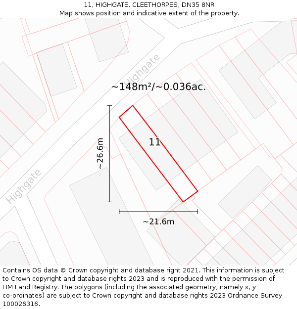 11, HIGHGATE, CLEETHORPES, DN35 8NR: Plot and title map