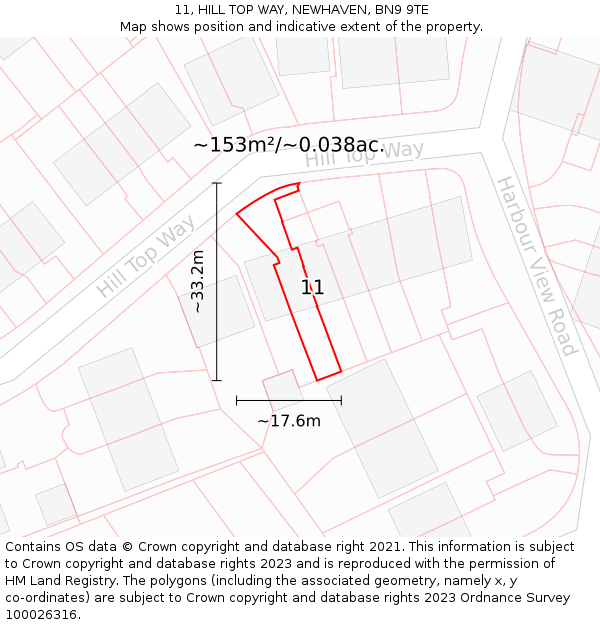 11, HILL TOP WAY, NEWHAVEN, BN9 9TE: Plot and title map