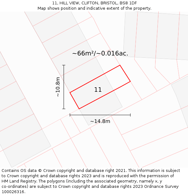 11, HILL VIEW, CLIFTON, BRISTOL, BS8 1DF: Plot and title map