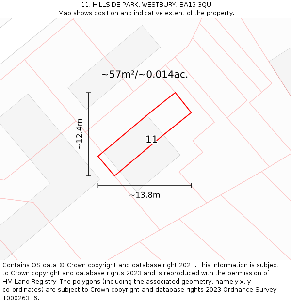 11, HILLSIDE PARK, WESTBURY, BA13 3QU: Plot and title map