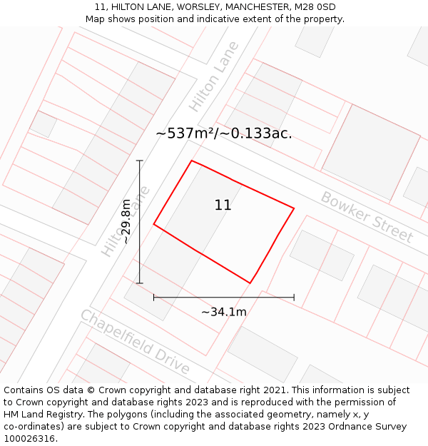 11, HILTON LANE, WORSLEY, MANCHESTER, M28 0SD: Plot and title map