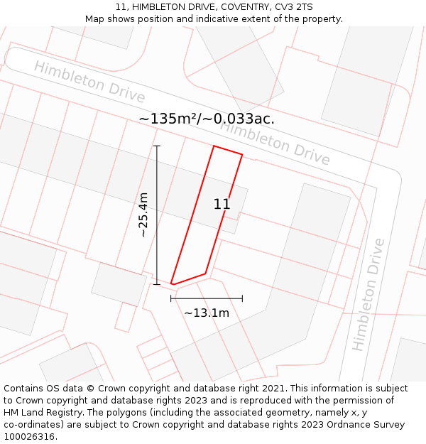 11, HIMBLETON DRIVE, COVENTRY, CV3 2TS: Plot and title map