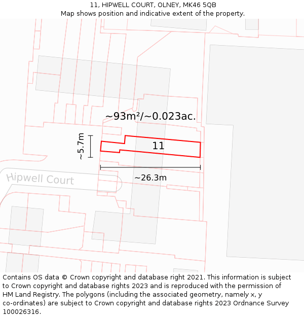 11, HIPWELL COURT, OLNEY, MK46 5QB: Plot and title map