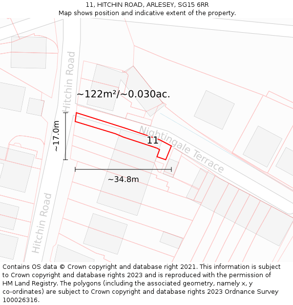11, HITCHIN ROAD, ARLESEY, SG15 6RR: Plot and title map