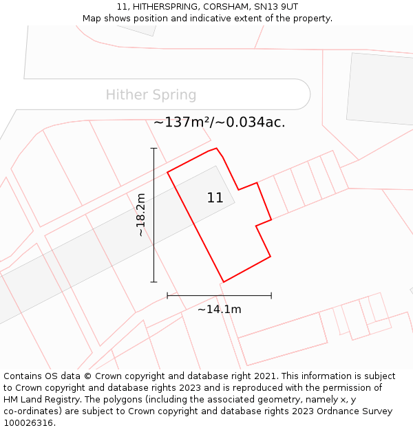 11, HITHERSPRING, CORSHAM, SN13 9UT: Plot and title map
