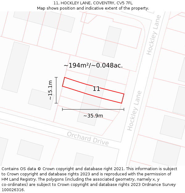 11, HOCKLEY LANE, COVENTRY, CV5 7FL: Plot and title map