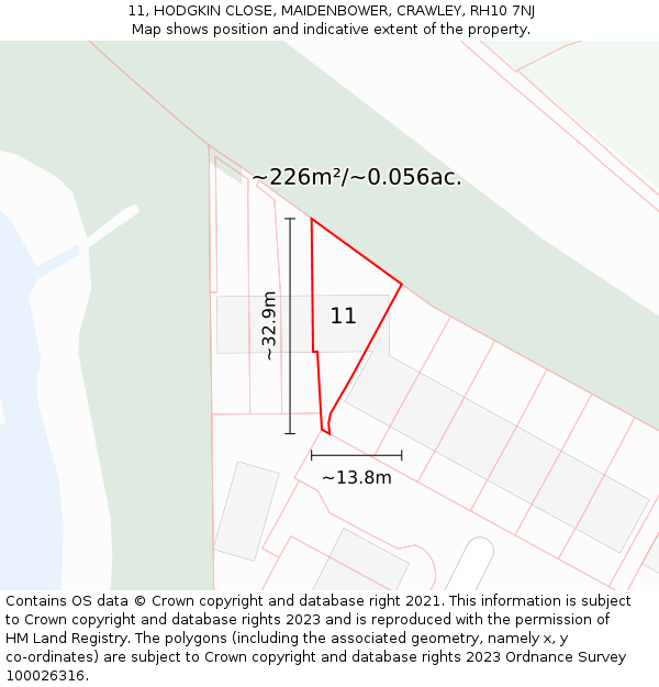 11, HODGKIN CLOSE, MAIDENBOWER, CRAWLEY, RH10 7NJ: Plot and title map