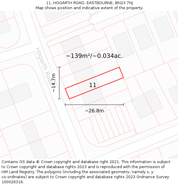 11, HOGARTH ROAD, EASTBOURNE, BN23 7NJ: Plot and title map