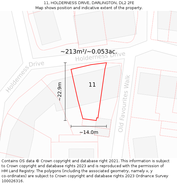 11, HOLDERNESS DRIVE, DARLINGTON, DL2 2FE: Plot and title map
