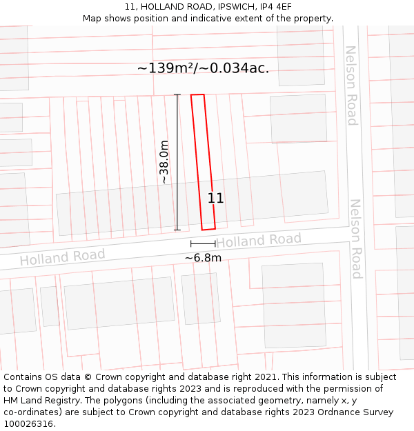 11, HOLLAND ROAD, IPSWICH, IP4 4EF: Plot and title map