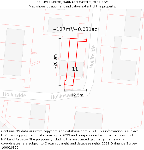 11, HOLLINSIDE, BARNARD CASTLE, DL12 8QG: Plot and title map