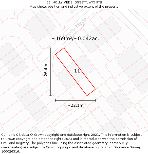 11, HOLLY MEDE, OSSETT, WF5 9TB: Plot and title map
