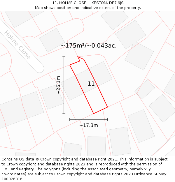 11, HOLME CLOSE, ILKESTON, DE7 9JS: Plot and title map