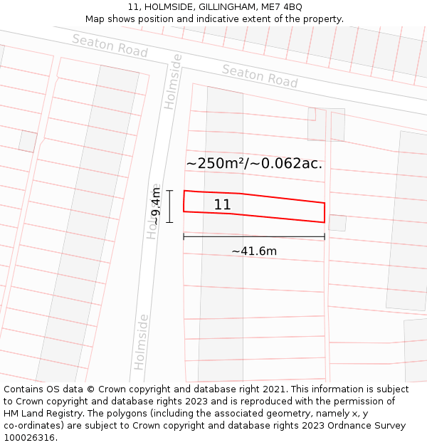 11, HOLMSIDE, GILLINGHAM, ME7 4BQ: Plot and title map