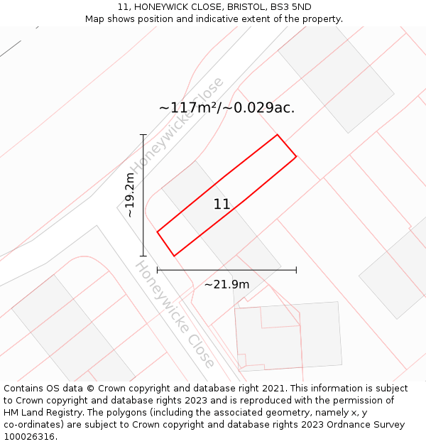 11, HONEYWICK CLOSE, BRISTOL, BS3 5ND: Plot and title map