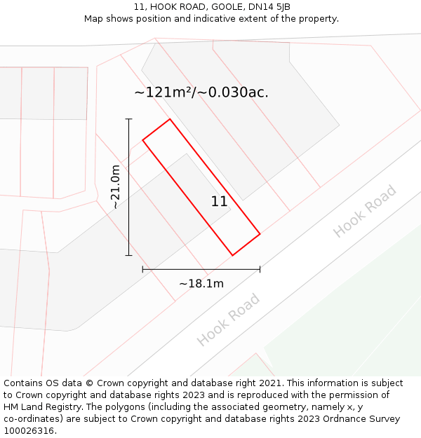 11, HOOK ROAD, GOOLE, DN14 5JB: Plot and title map
