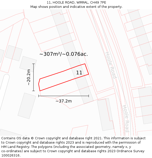 11, HOOLE ROAD, WIRRAL, CH49 7PE: Plot and title map