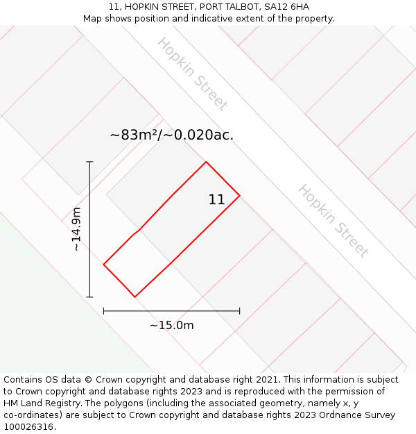 11, HOPKIN STREET, PORT TALBOT, SA12 6HA: Plot and title map