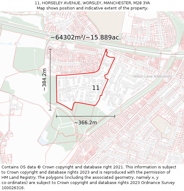 11, HORSELEY AVENUE, WORSLEY, MANCHESTER, M28 3YA: Plot and title map