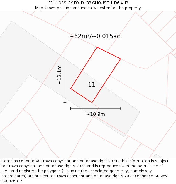 11, HORSLEY FOLD, BRIGHOUSE, HD6 4HR: Plot and title map