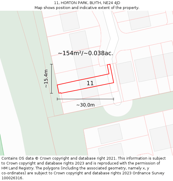 11, HORTON PARK, BLYTH, NE24 4JD: Plot and title map