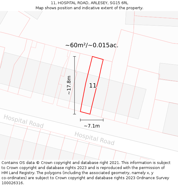 11, HOSPITAL ROAD, ARLESEY, SG15 6RL: Plot and title map